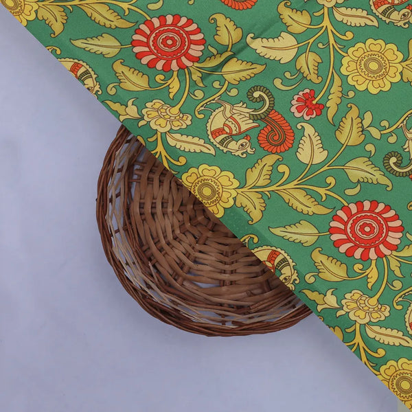Buy Kalamkari Peacock Print Satin Fabric Online at Best Price – 0l2a8376copy - alternate view