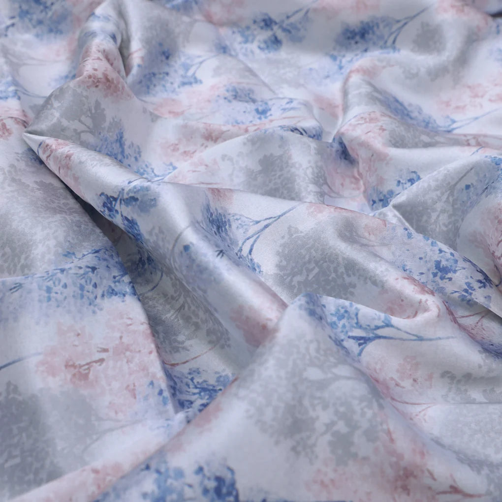 Blue and Pink Trees on White Satin Fabric – 0l2a8381copy