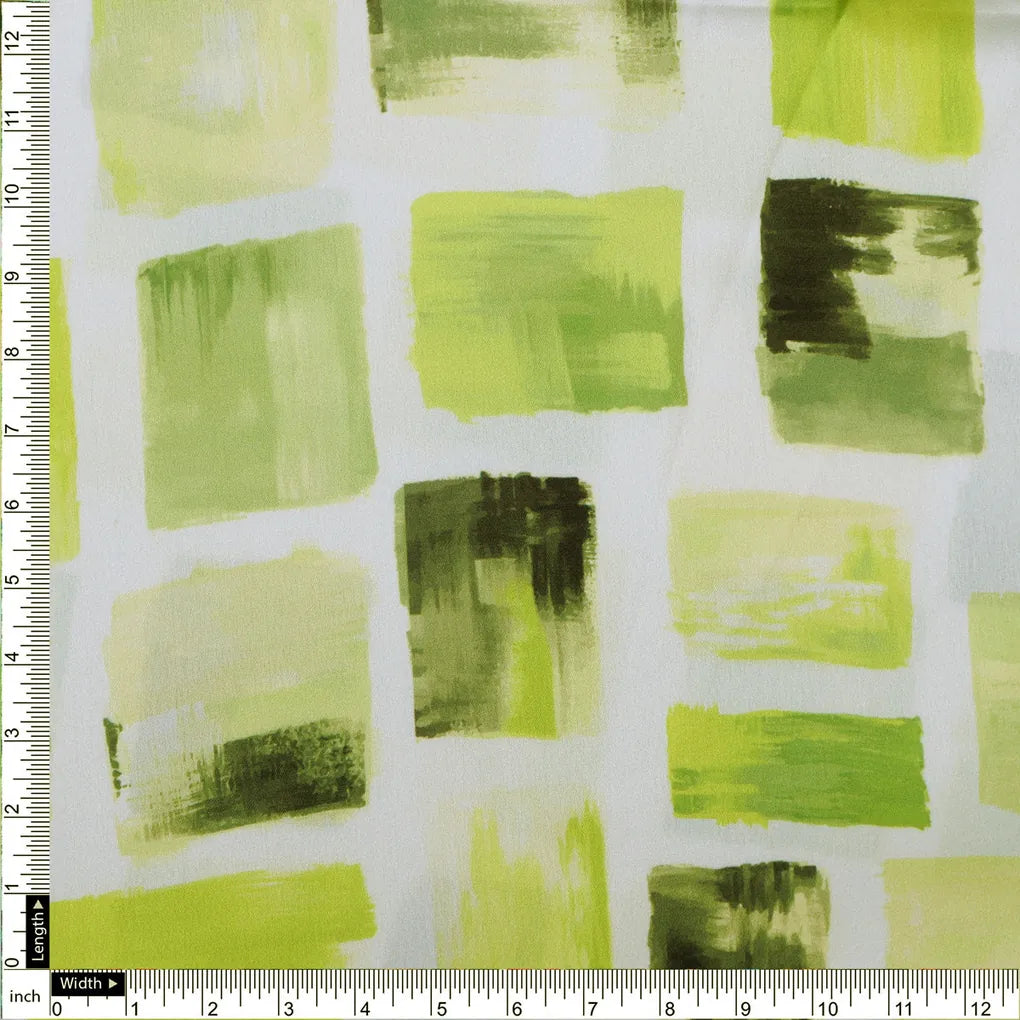 Abstract Green Squares Printed Japan Satin Fabric – 0l2a8384copy