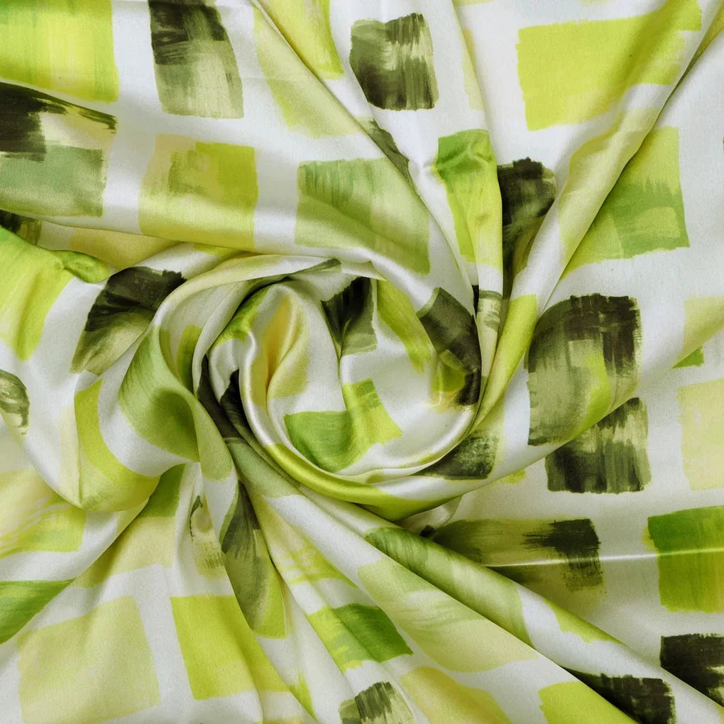 Abstract Green Squares Printed Japan Satin Fabric – 0l2a8385copy