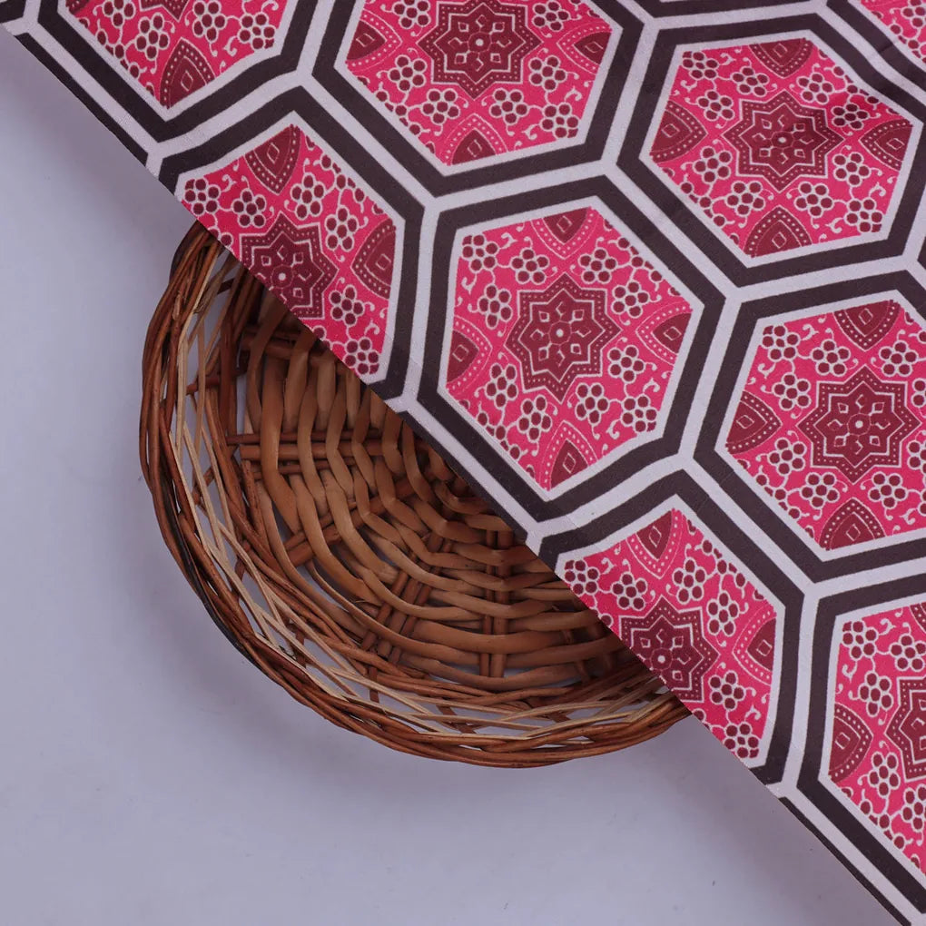 Pink and Black Hexagon Pattern Printed Japan Satin Fabric – 0l2a8498copy