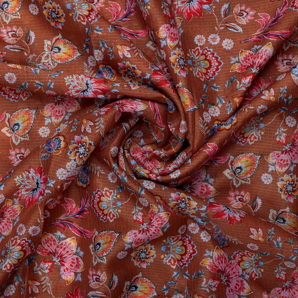 Kota Doria Fabric with Floral Print Brown – 0l2a8517copy