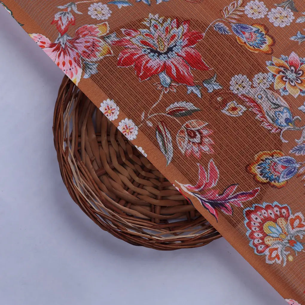 Kota Doria Fabric with Floral Print Brown – 0l2a8520copy