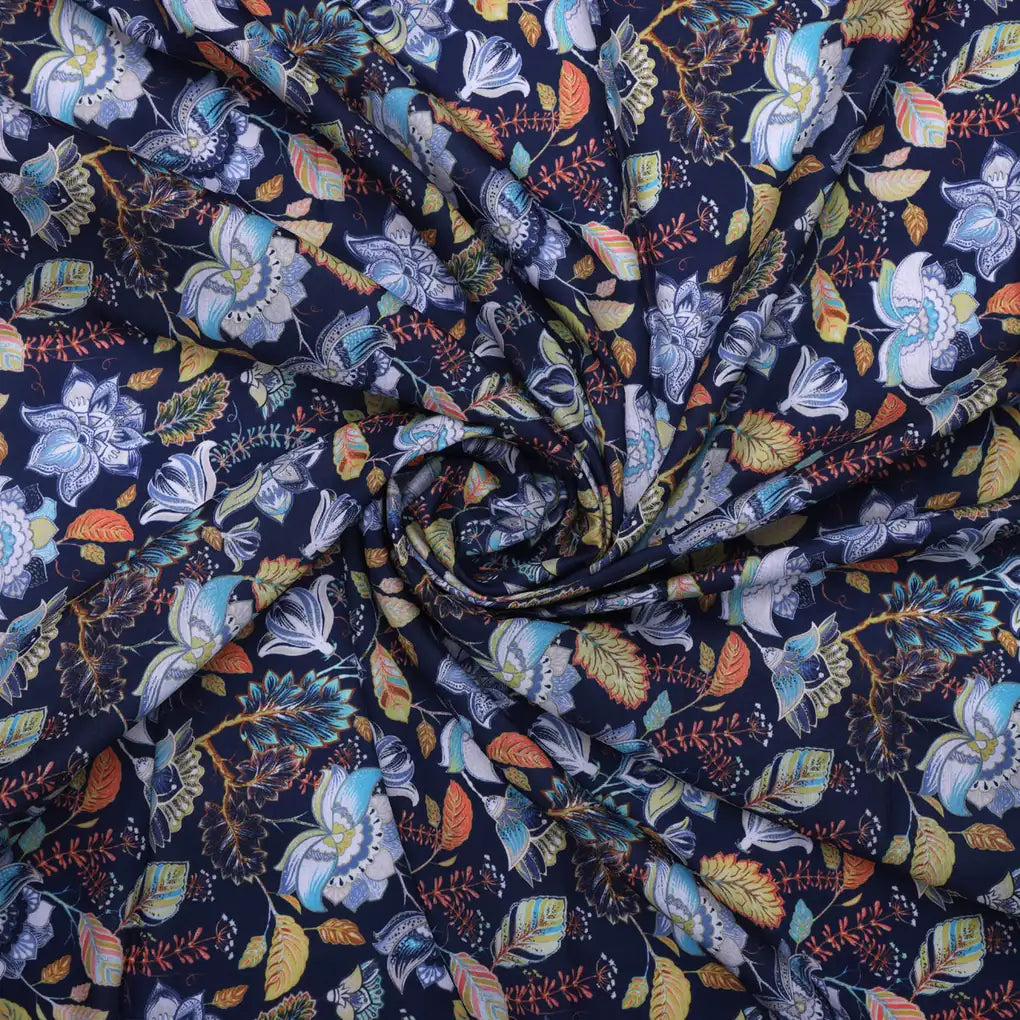 Blue Multicolor Floral Print Muslin Fabric – 0l2a8705copy