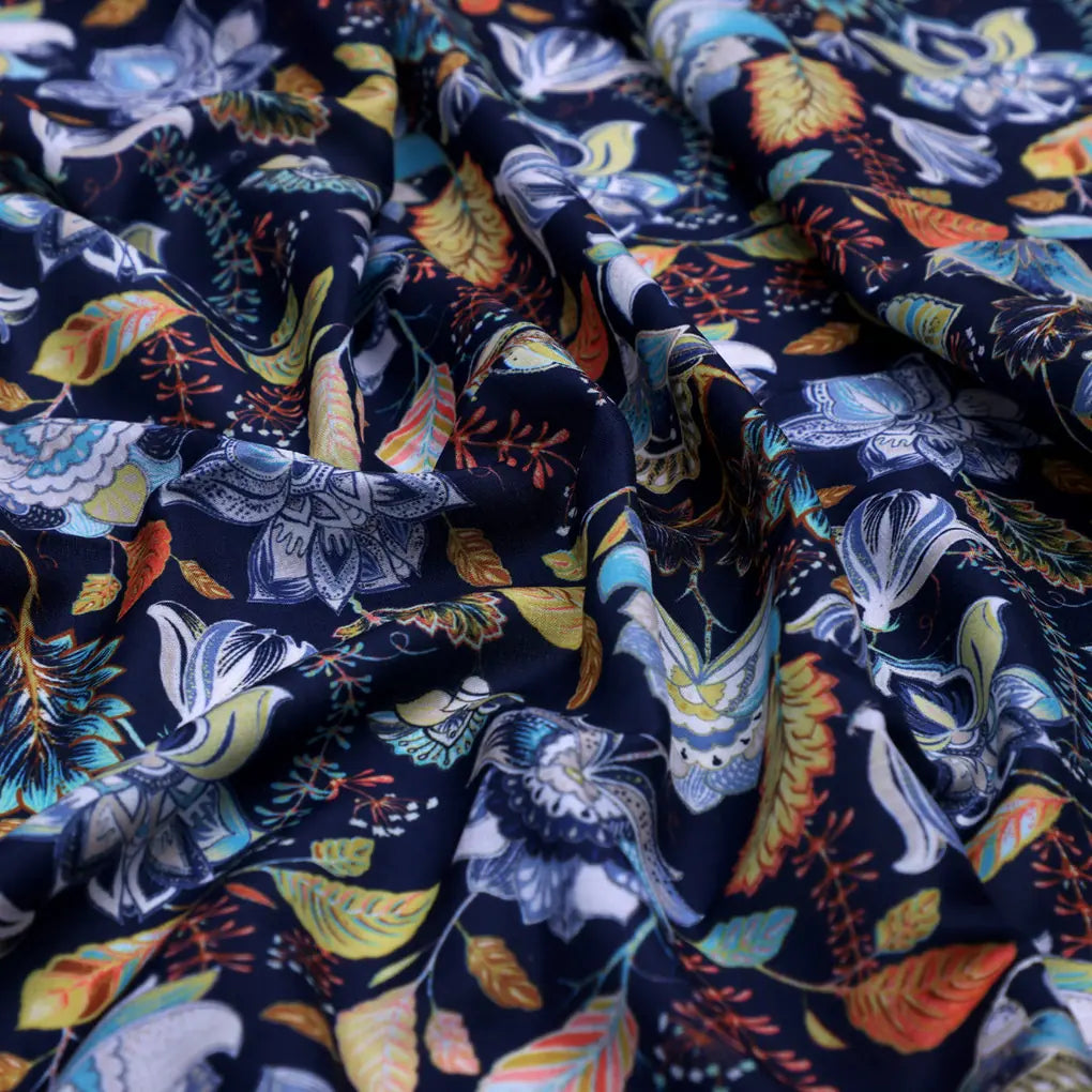 Blue Multicolor Floral Print Muslin Fabric – 0l2a8706 copy