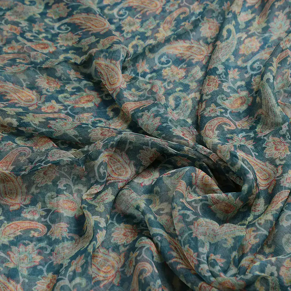 Multi color Paisley Over Blue Base Digital Printed Fabric – 0l2a9940 c