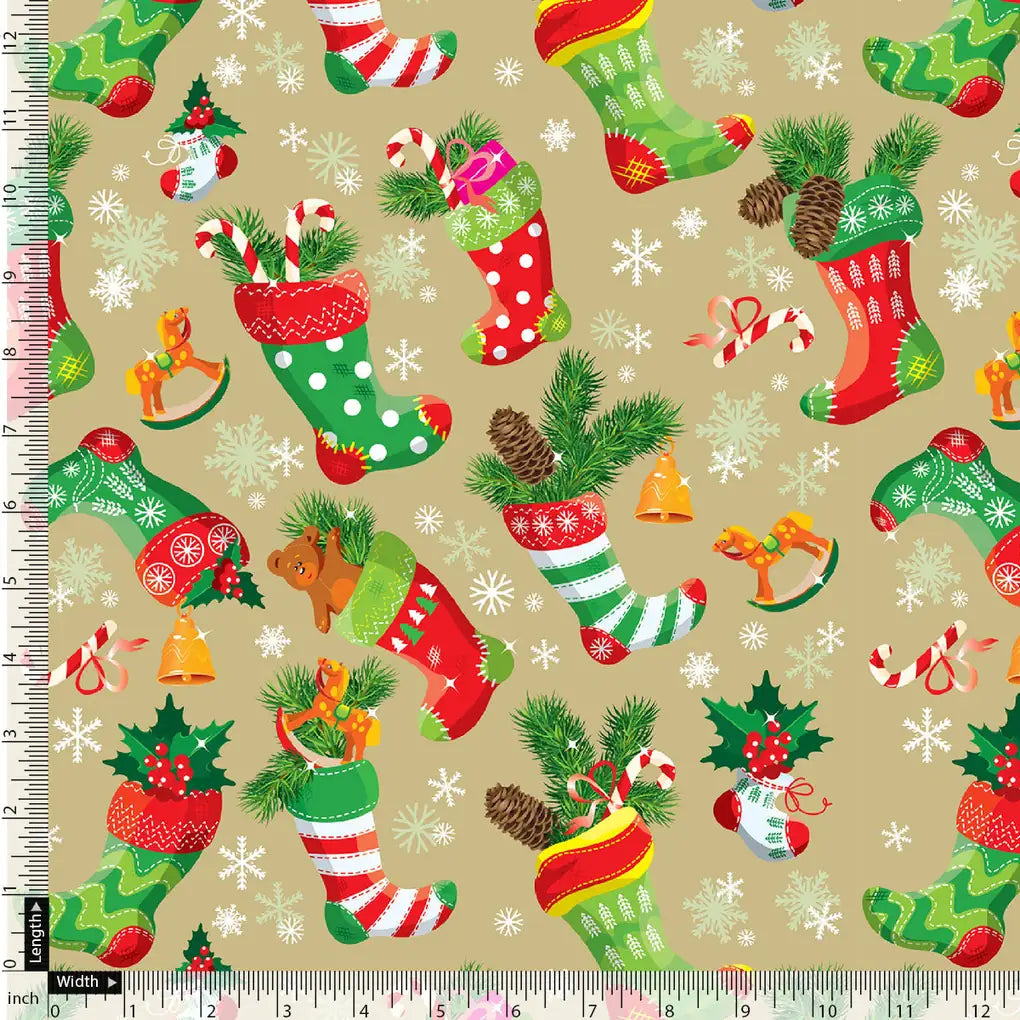 Classy Green & Red Christmas Design Japan Satin Printed Fabric – 1.1