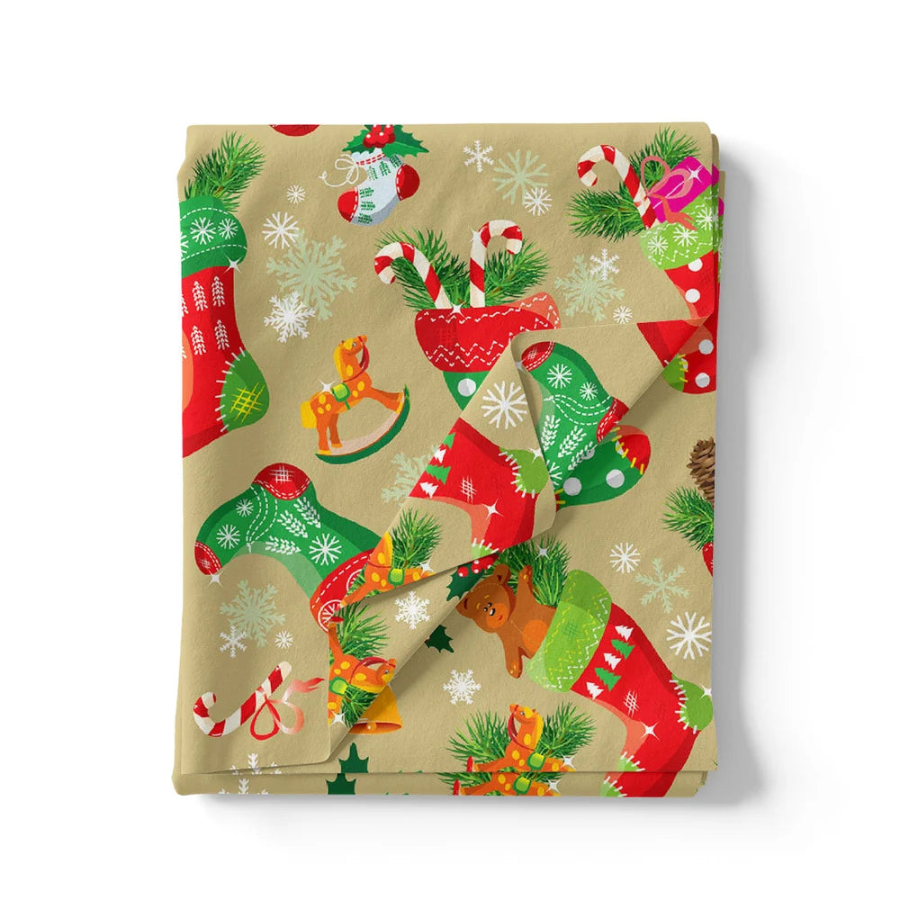 Classy Green & Red Christmas Design Japan Satin Printed Fabric – 1.2