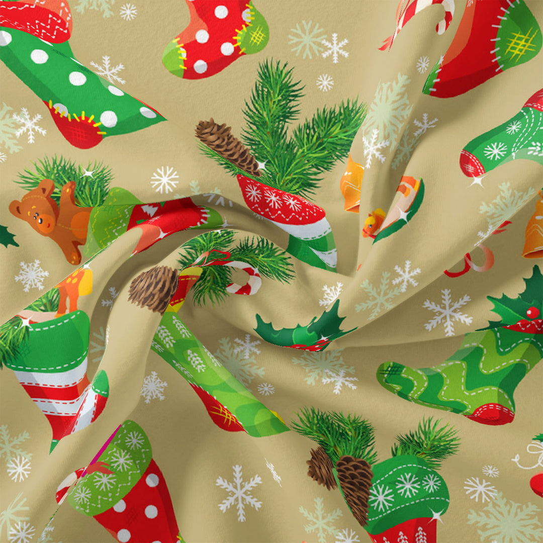 Classy Green & Red Christmas Design Japan Satin Printed Fabric