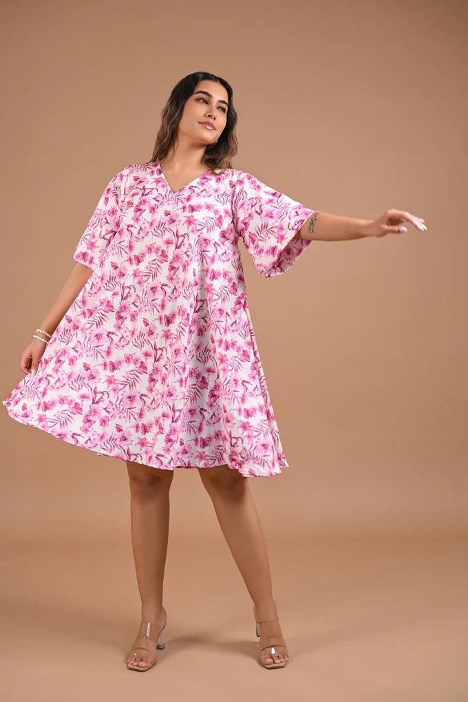 Floral Printed A-Line Short Dress – 101.1