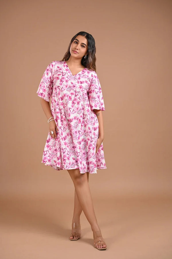 Floral Printed A-Line Short Dress – 101.2
