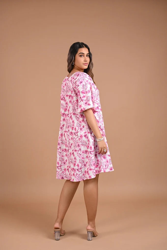 Floral Printed A-Line Short Dress – 101.4