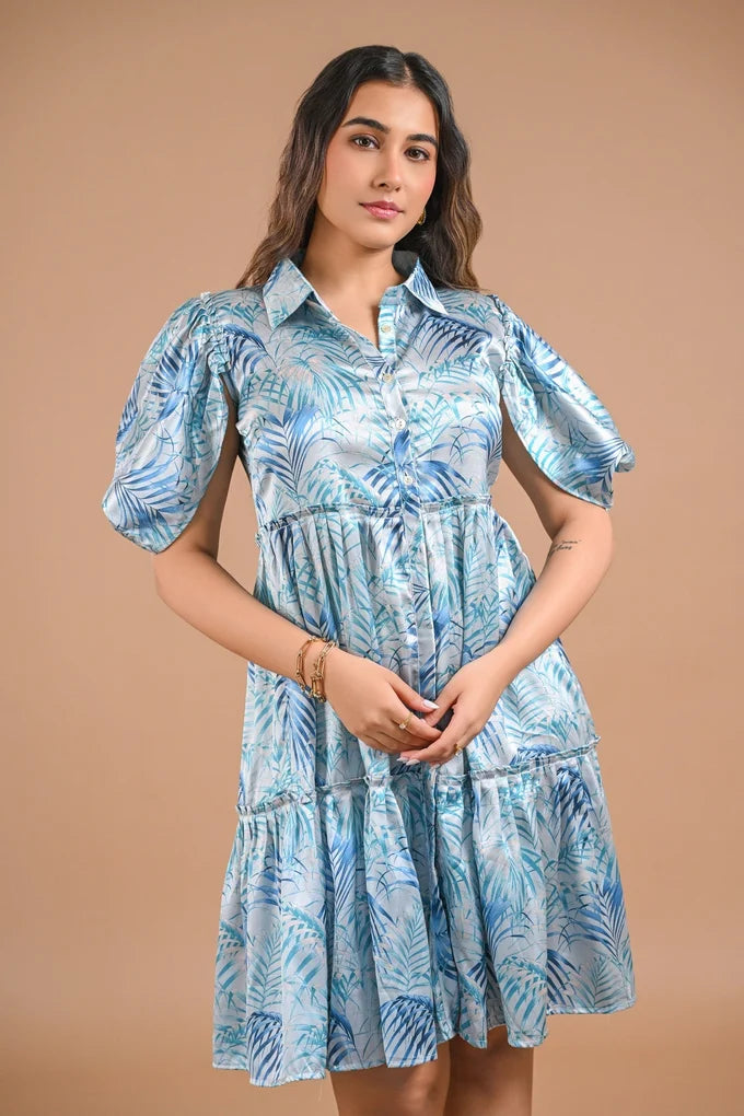 Blue Floral Puff Sleeve Mini Dress – 109.2
