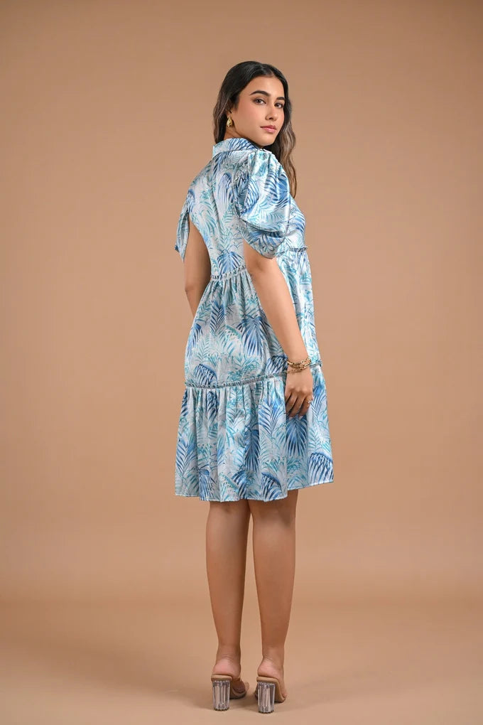 Blue Floral Puff Sleeve Mini Dress – 109.4