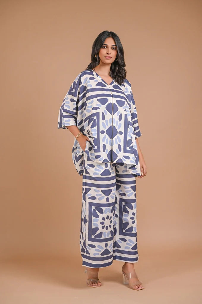 White and Blue Printed Co-ords – 112.1