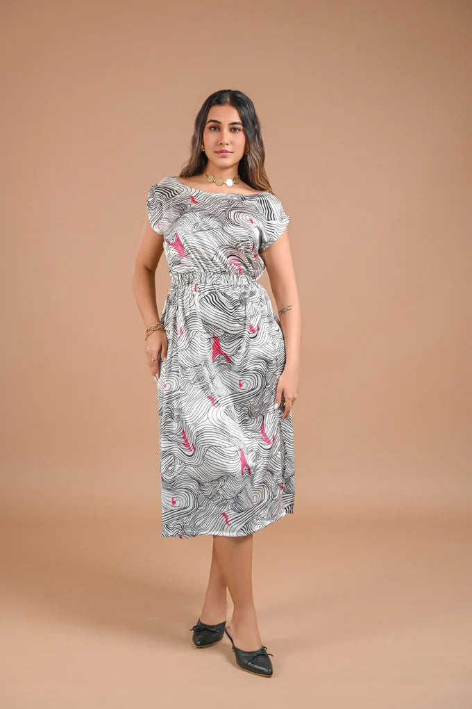 White Abstract Printed Midi Dress – 113.1