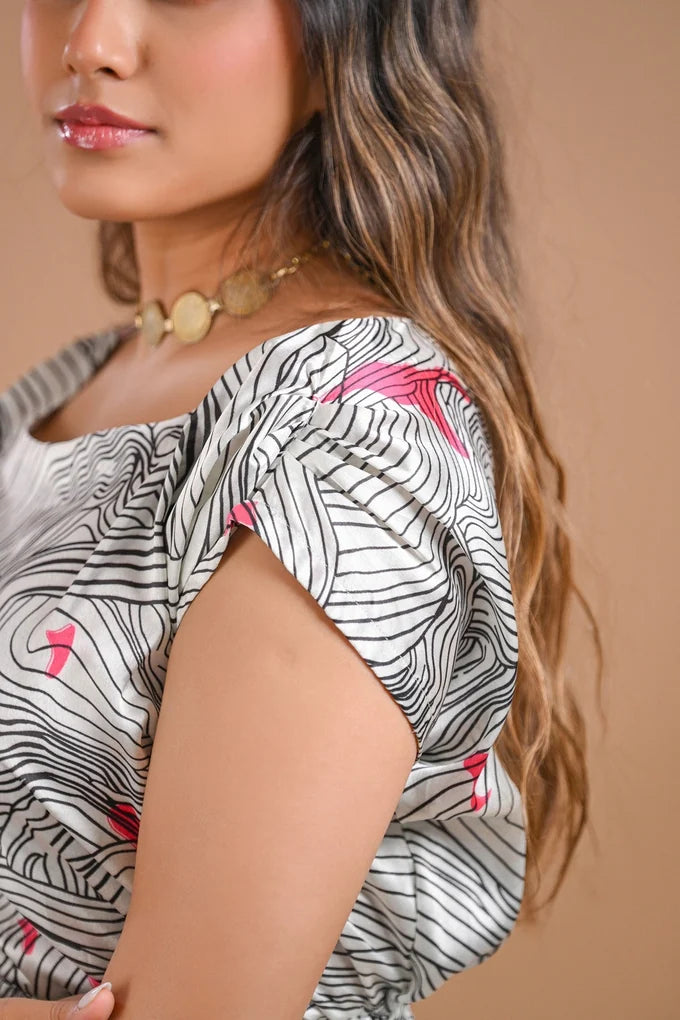 White Abstract Printed Midi Dress – 113.3