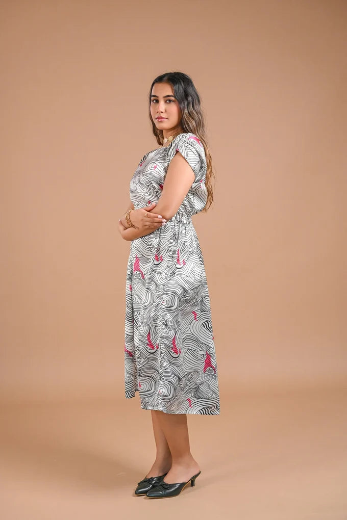 White Abstract Printed Midi Dress – 113.4