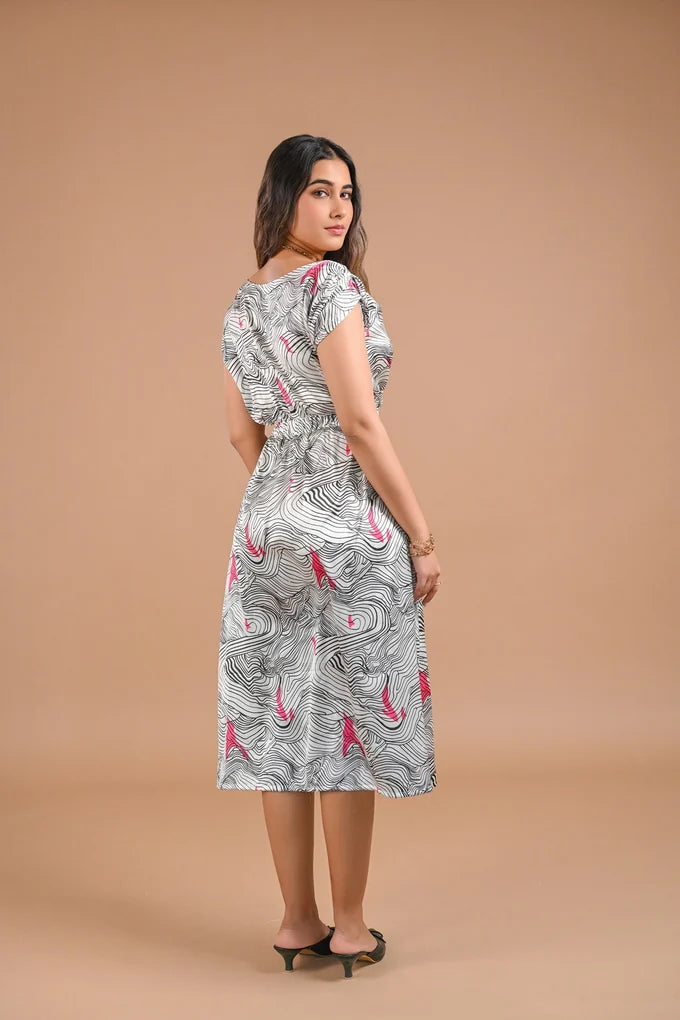 White Abstract Printed Midi Dress – 113.5