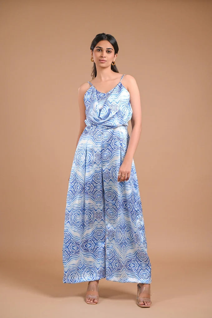 Blue and White Printed Satin Co-ord Set – 119.3