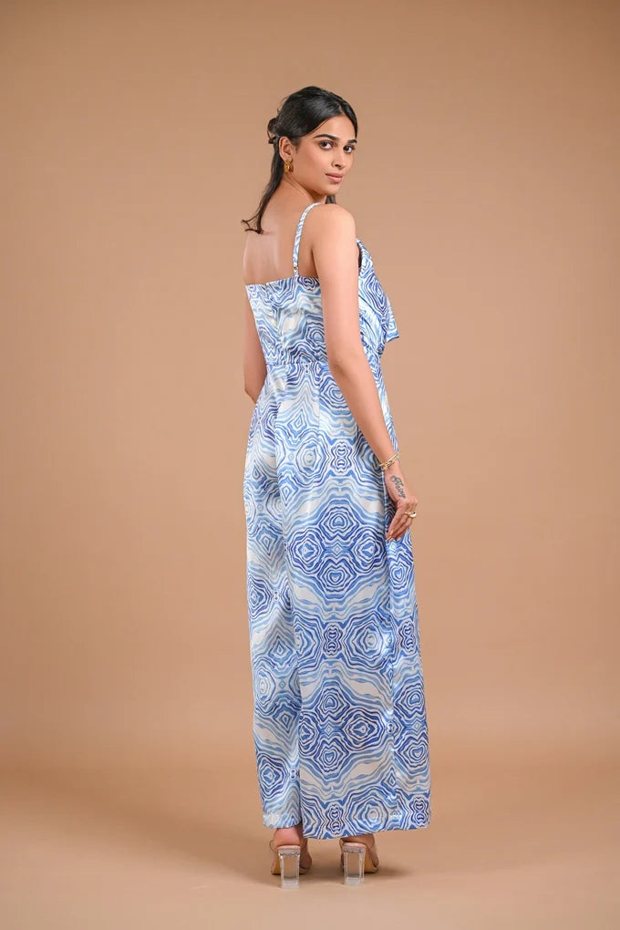 Blue and White Printed Satin Co-ord Set – 119.5