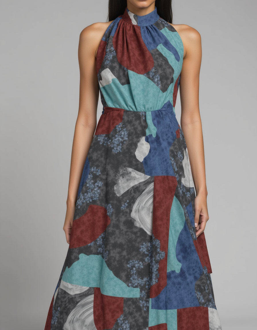 Abstract Print Crepe Fabric