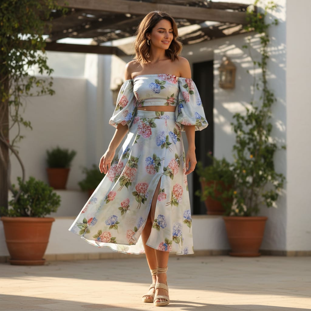 Sea Green & Pink Hydrangea Floral Japan Satin Fabric