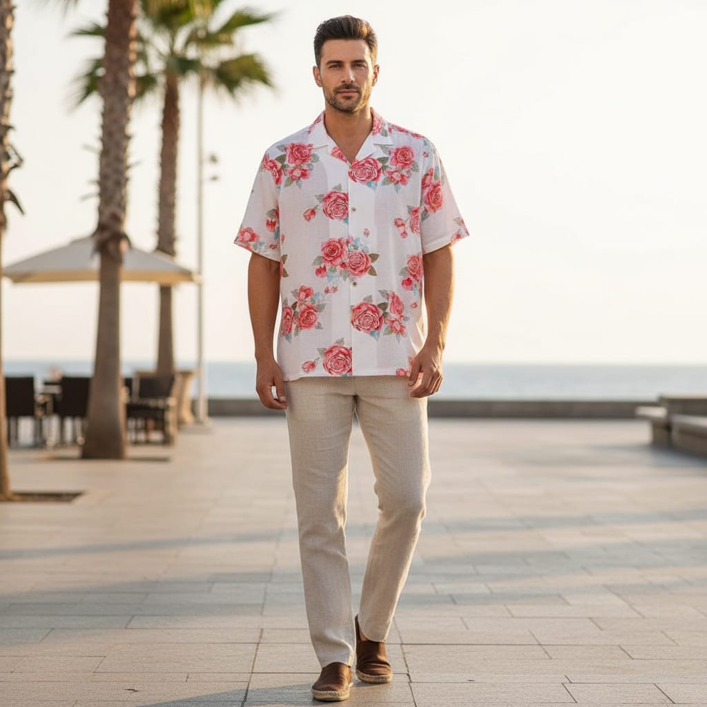 Watercolour Red Rose Floral Print Premium Muslin Fabric