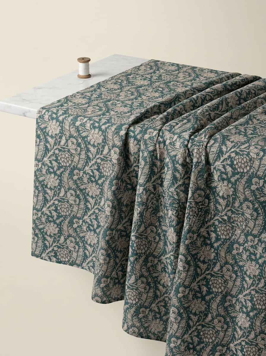 An Intricate Floral Dance in Green and Cream