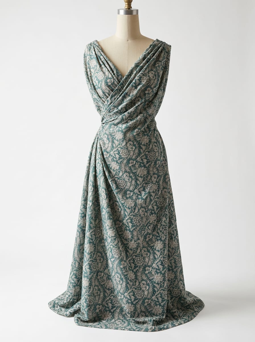 Close-up Texture & Drape of Sage Green Muslin Fabric — FAB VOGUE Studio
