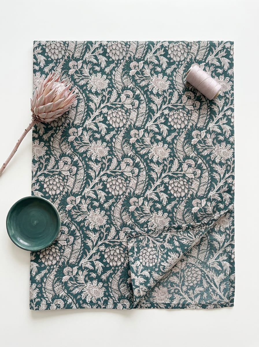 Close-up Texture & Drape of Sage Green Muslin Fabric — FAB VOGUE Studio