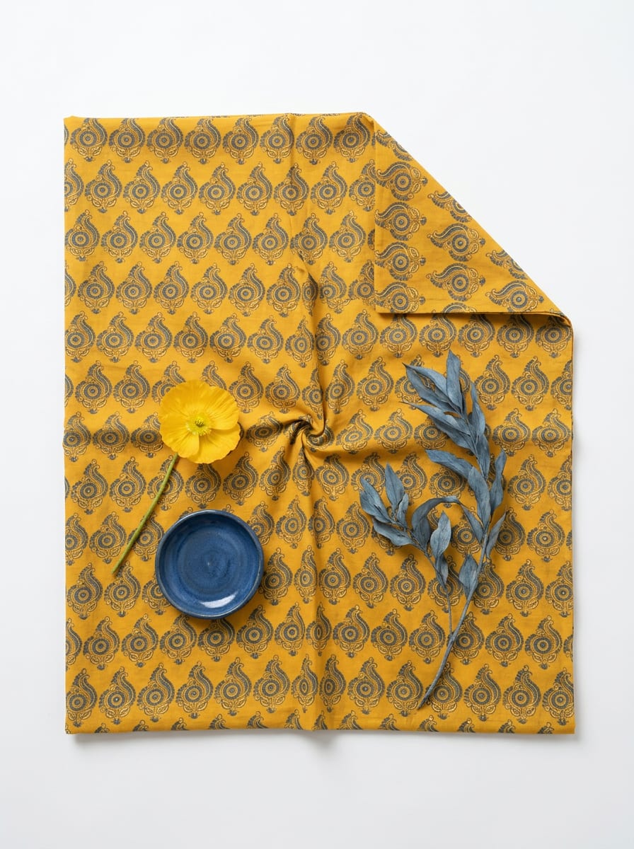 Close-up Texture & Drape of Mustard Yellow Muslin Fabric — FAB VOGUE Studio