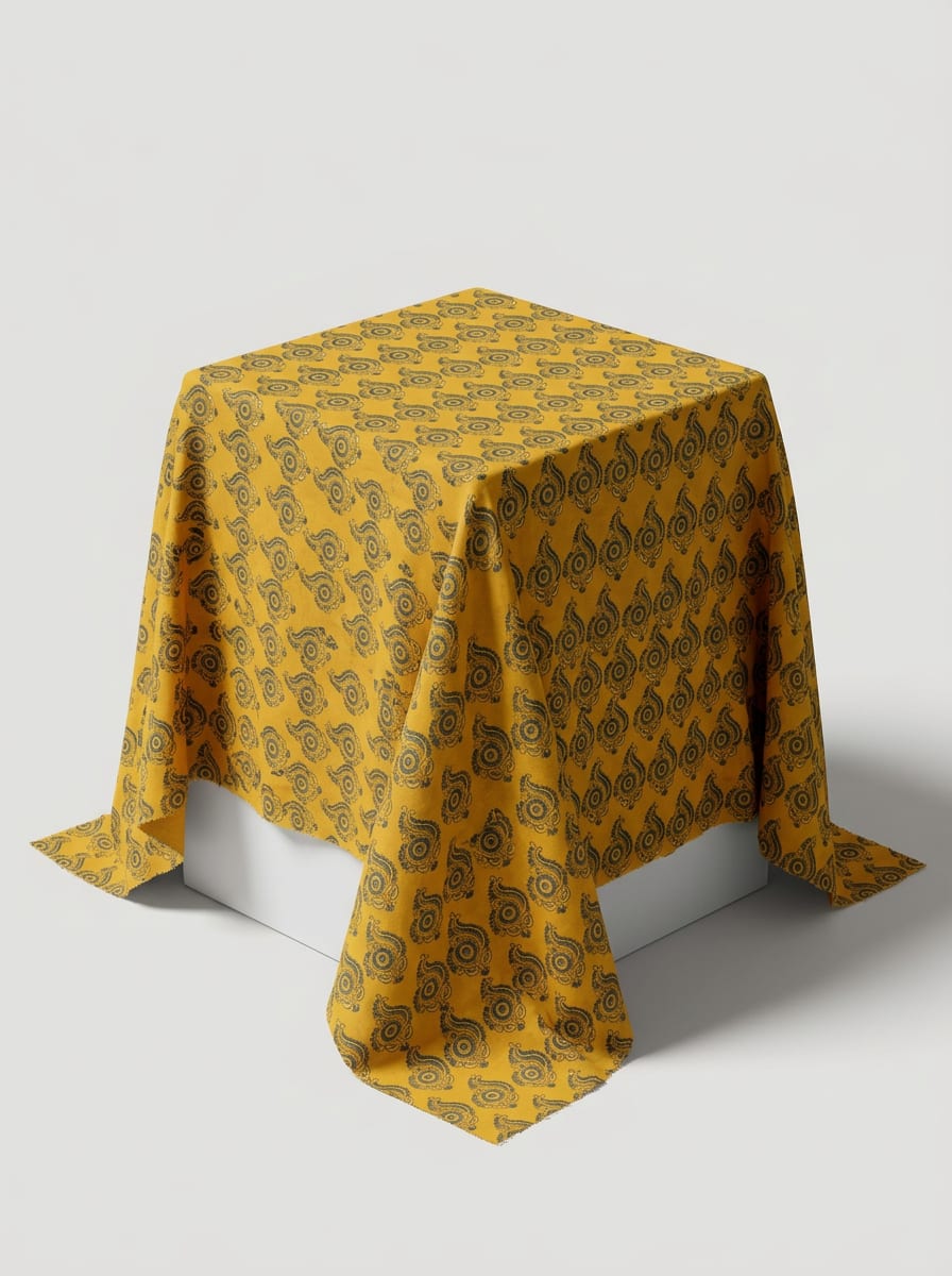 Close-up Texture & Drape of Mustard Yellow Muslin Fabric — FAB VOGUE Studio