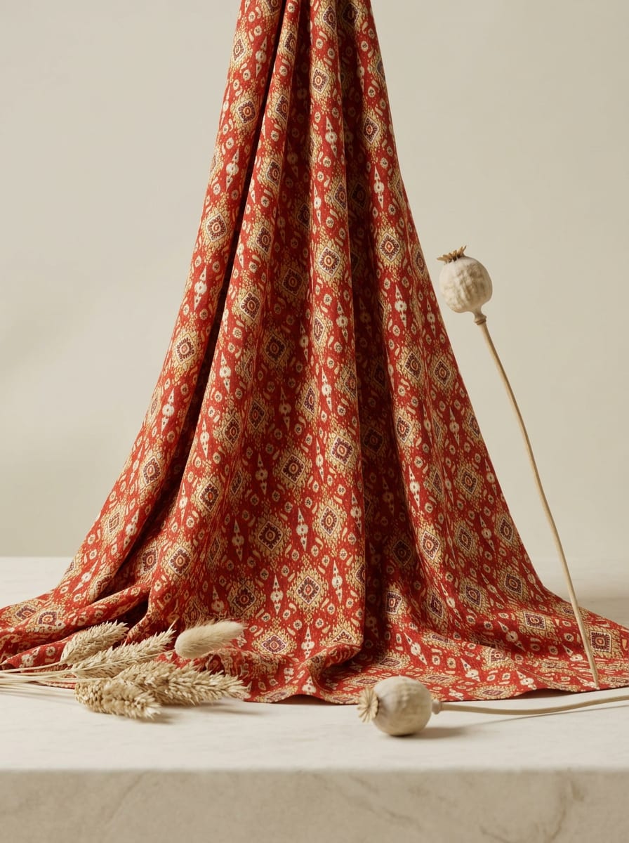 Close-up Texture & Drape of Maroon / Crimson Red Muslin Fabric — FAB VOGUE Studio