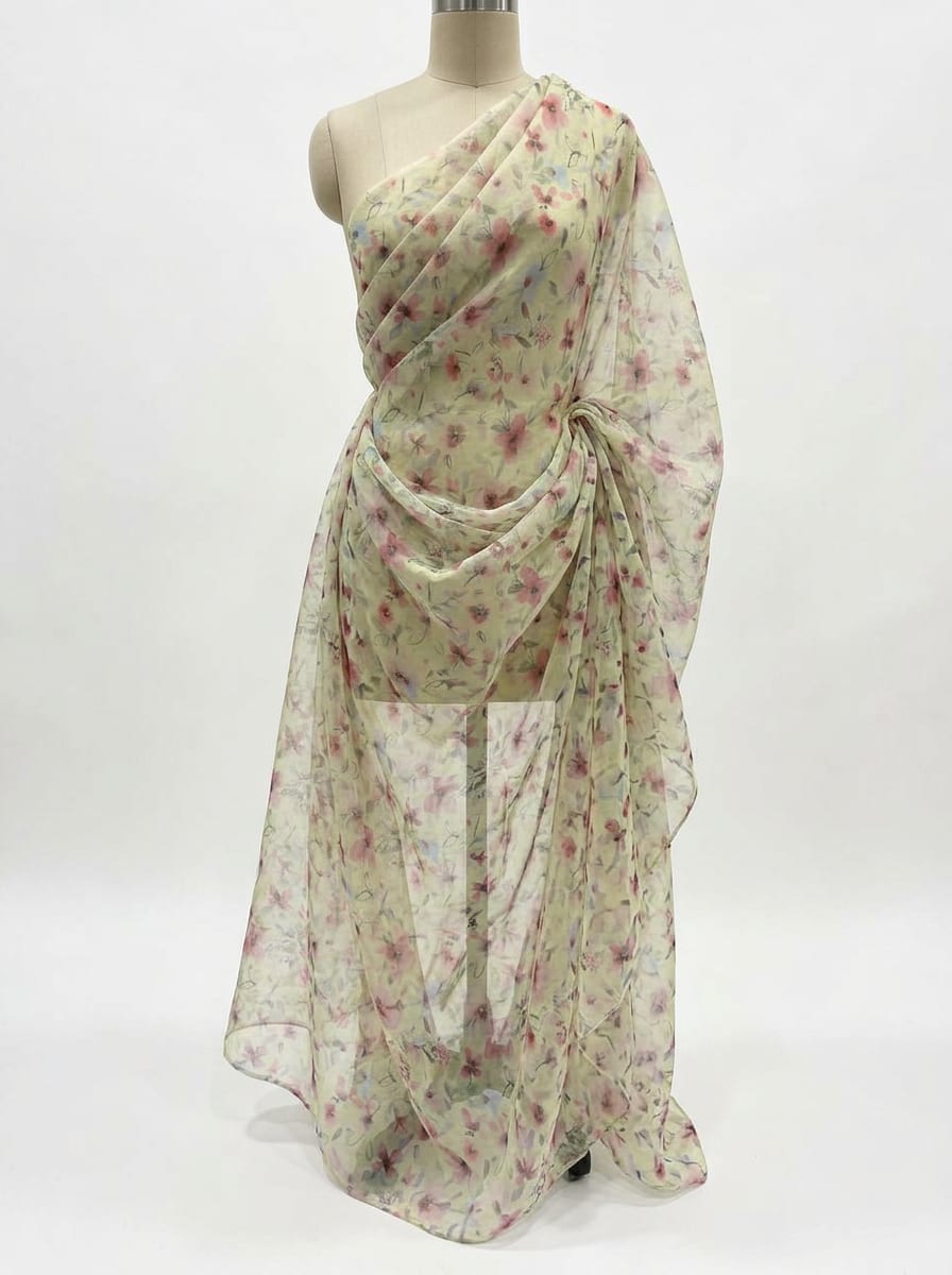 Pastel Pink Organza Printed Fabric by the Meter — FAB VOGUE Studio