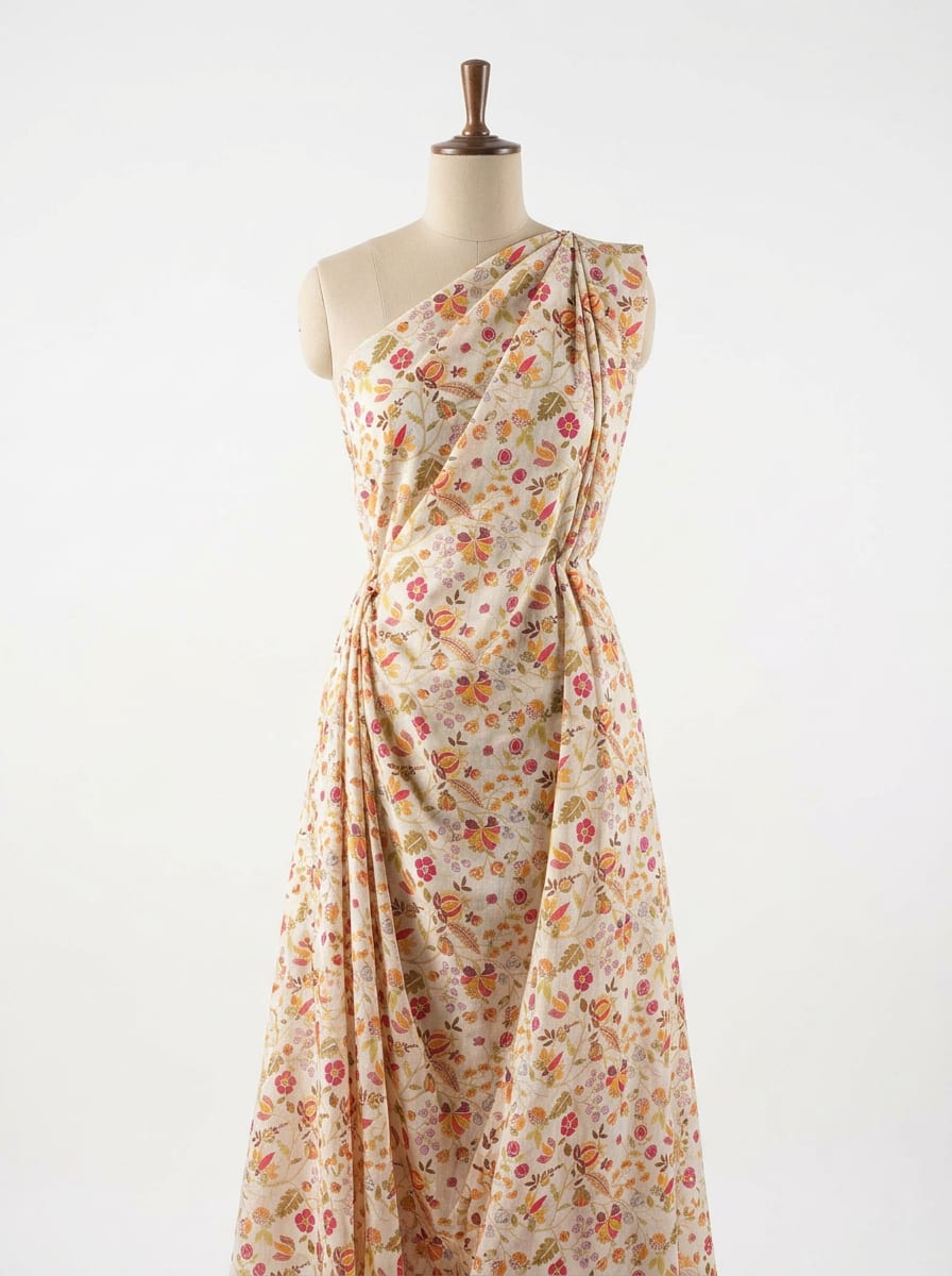Close-up Texture & Drape of Beige / Cream Neutral Muslin Fabric — FAB VOGUE Studio