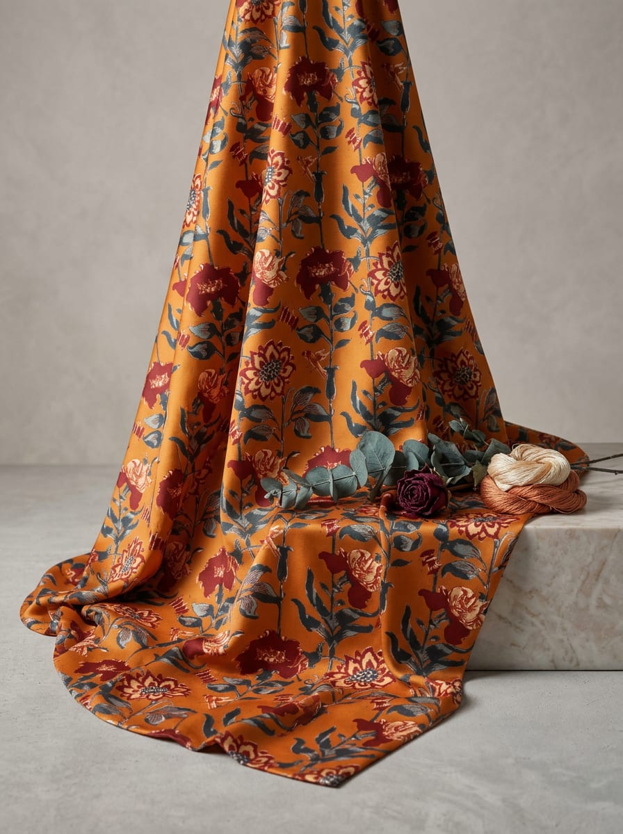 Close-up Texture & Drape of Maroon / Crimson Red Japan Satin Fabric — FAB VOGUE Studio