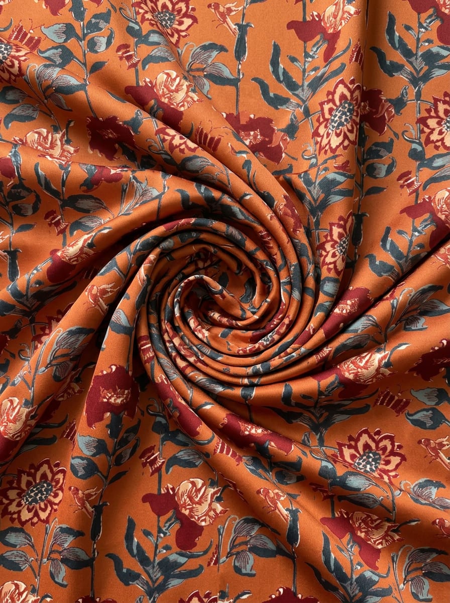 Close-up Texture & Drape of Maroon / Crimson Red Japan Satin Fabric — FAB VOGUE Studio