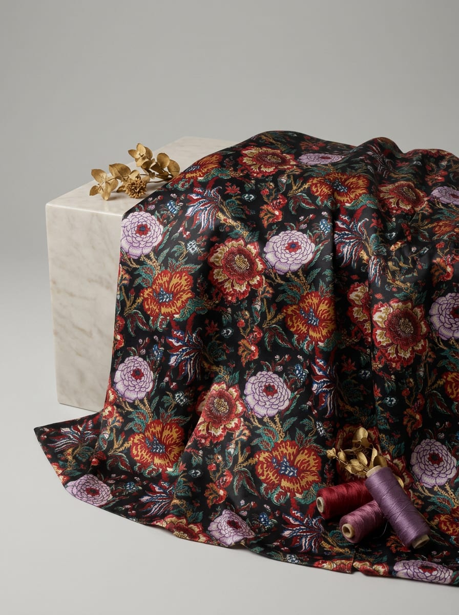 Close-up Texture & Drape of Beige / Cream Neutral Japan Satin Fabric — FAB VOGUE Studio