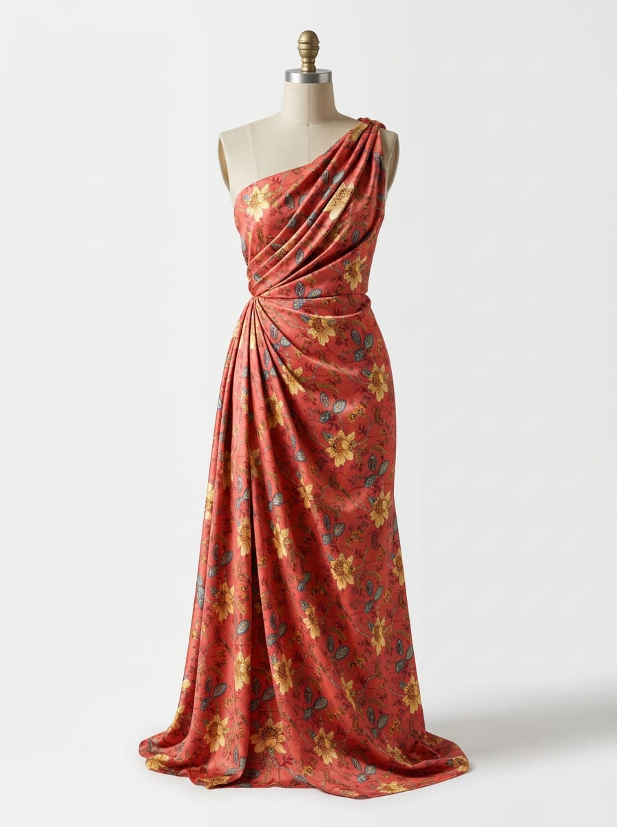 Close-up Texture & Drape of Mustard Yellow Japan Satin Fabric — FAB VOGUE Studio