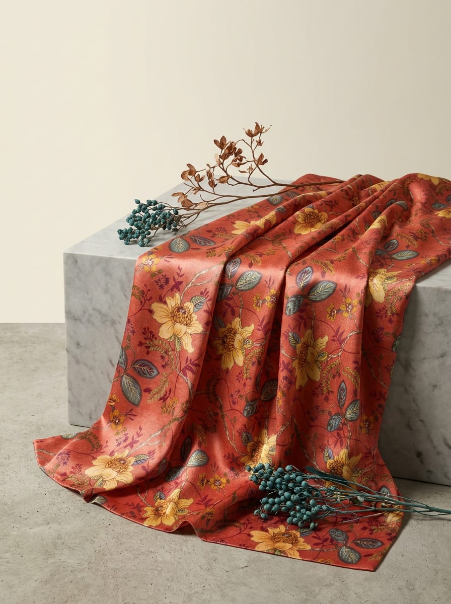 Close-up Texture & Drape of Mustard Yellow Japan Satin Fabric — FAB VOGUE Studio