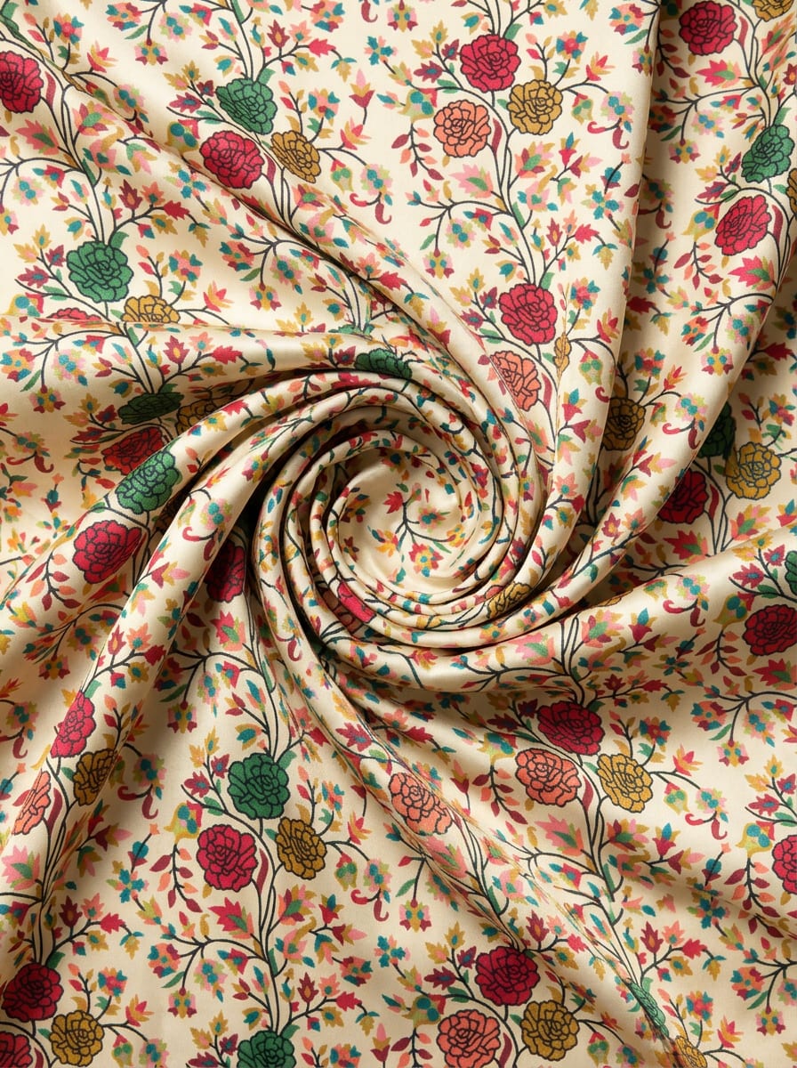 Close-up Texture & Drape of Beige / Cream Neutral Japan Satin Fabric — FAB VOGUE Studio