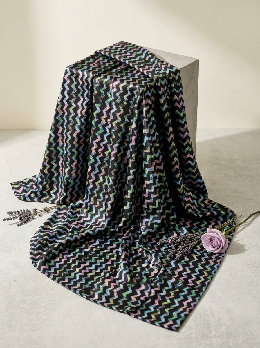 Close-up Texture & Drape of Black / Charcoal Grey Japan Satin Fabric — FAB VOGUE Studio