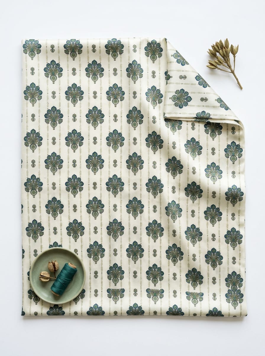 Close-up Texture & Drape of Sage Green Japan Satin Fabric — FAB VOGUE Studio