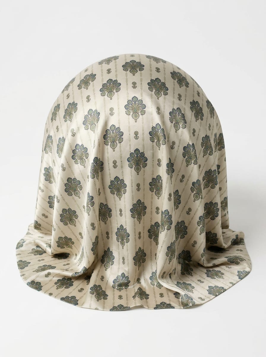 Close-up Texture & Drape of Sage Green Japan Satin Fabric — FAB VOGUE Studio