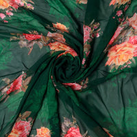 Beautiful Roses With Leaves Digital Printed Fabric - Pure Georgette – 1 4