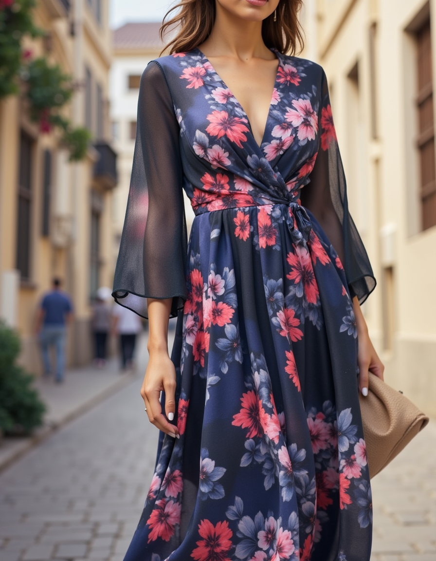 Classy Blue Floral Chiffon Digital Printed Fabric