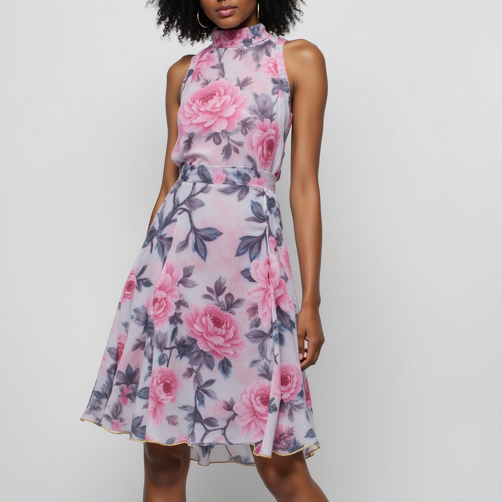 Classy and colorful floral chiffon fabric - Pink