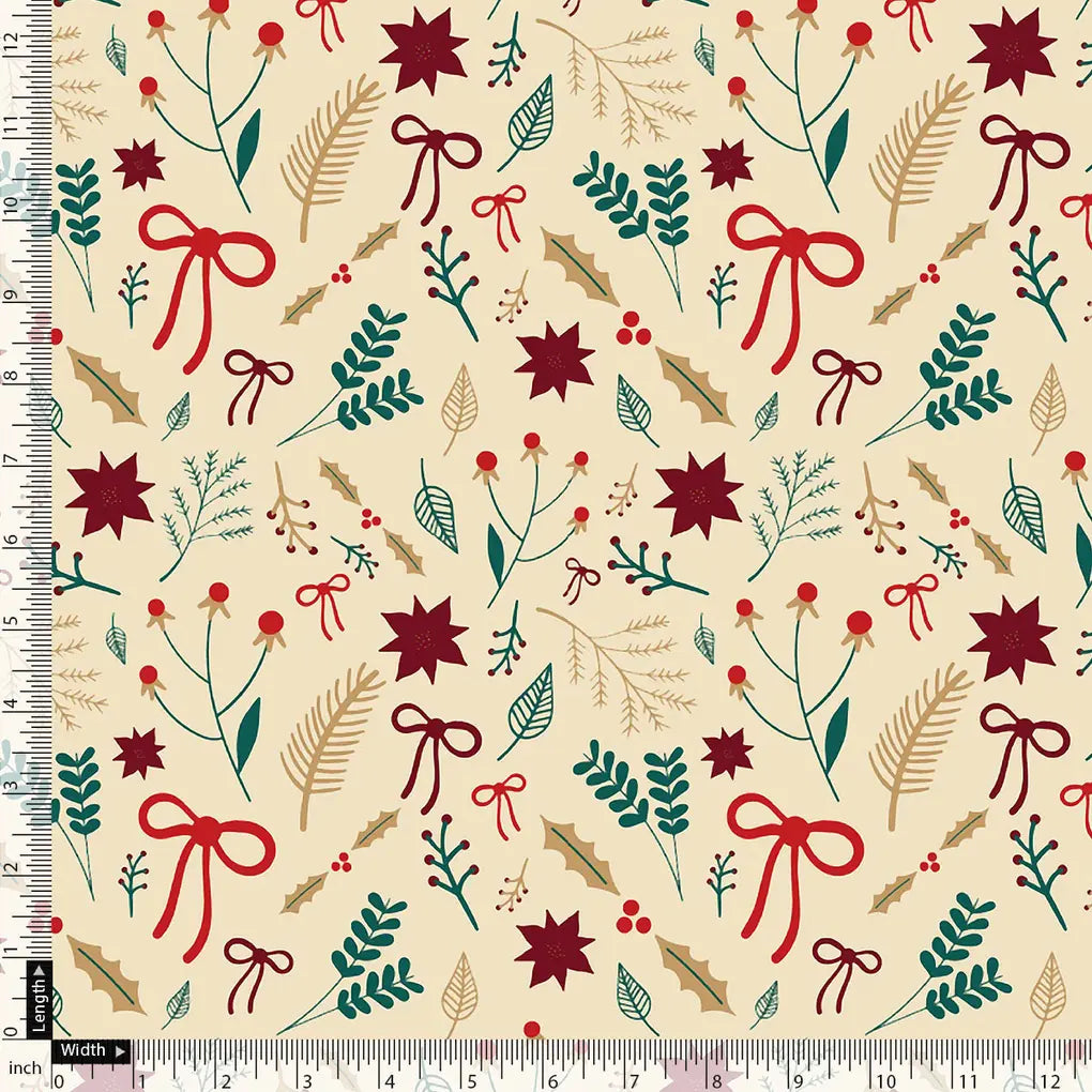Classy Christmas Cream Red Japan Satin Printed Fabric – 2.1