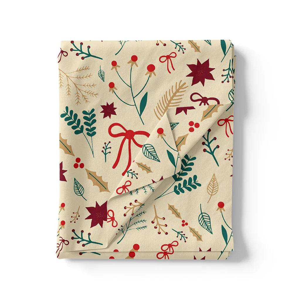 Classy Christmas Cream Red Japan Satin Printed Fabric – 2.2